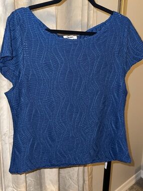 DKNY Royal Blue Textured Short Sleeve Top